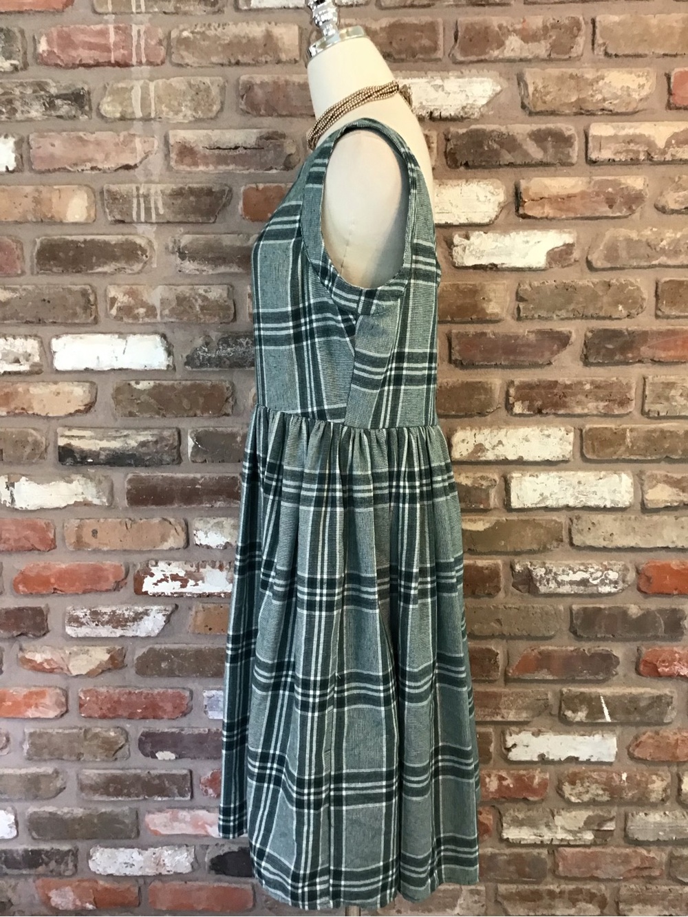 SAINT GERALDINE Women's Fit & Flare Green Navy Plaid Sleeveless Midi Dress L - Picture 3 of 7